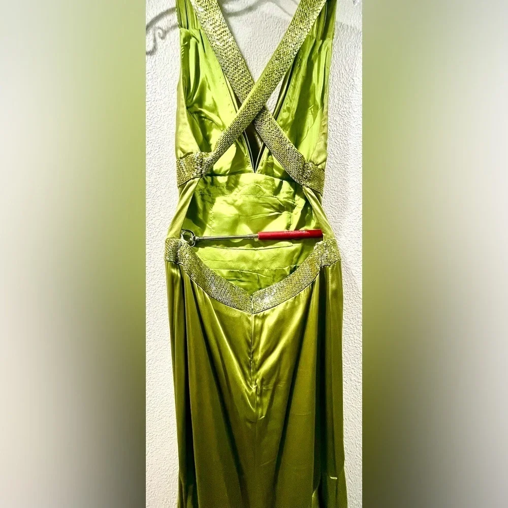 Jovani 100% SILK Green Beaded Backless Evening Gown Size 4 Formal Prom Dress - Picture 5 of 17